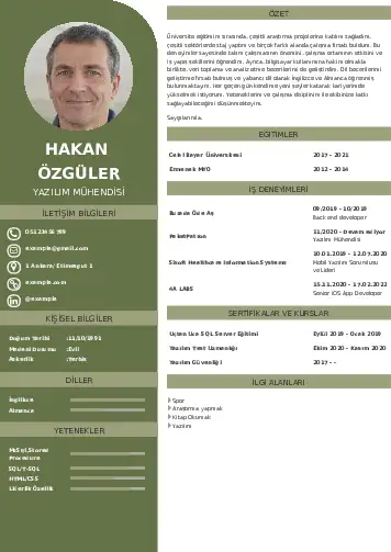 Yazılım Mühendisi Cv Örnekleri cv indir